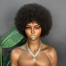 Load image into Gallery viewer, Ghair Pre Made Natural Afro Wigs #1B Natural Black Human Hair Wigs for Party