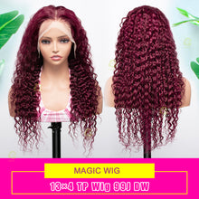 Load image into Gallery viewer, Ghair Magic Wigs #99J 13x4 Transparent Full Frontal Lace Wigs Pre-Plucked Deep Wave Human Hair