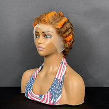 Load image into Gallery viewer, Ghair Pre Made 13x4 Transparent Lace Pixie Cut Wigs #4/350 Dark Brown & Copper Red Human Hair Wigs Ready to Wear for Everyday & Special Occasions