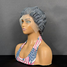 Load image into Gallery viewer, Ghair Pre Made 13x4 Transparent Lace Pixie Cut Wigs Grey Human Hair Wigs Ready to Wear for Everyday & Special Occasions