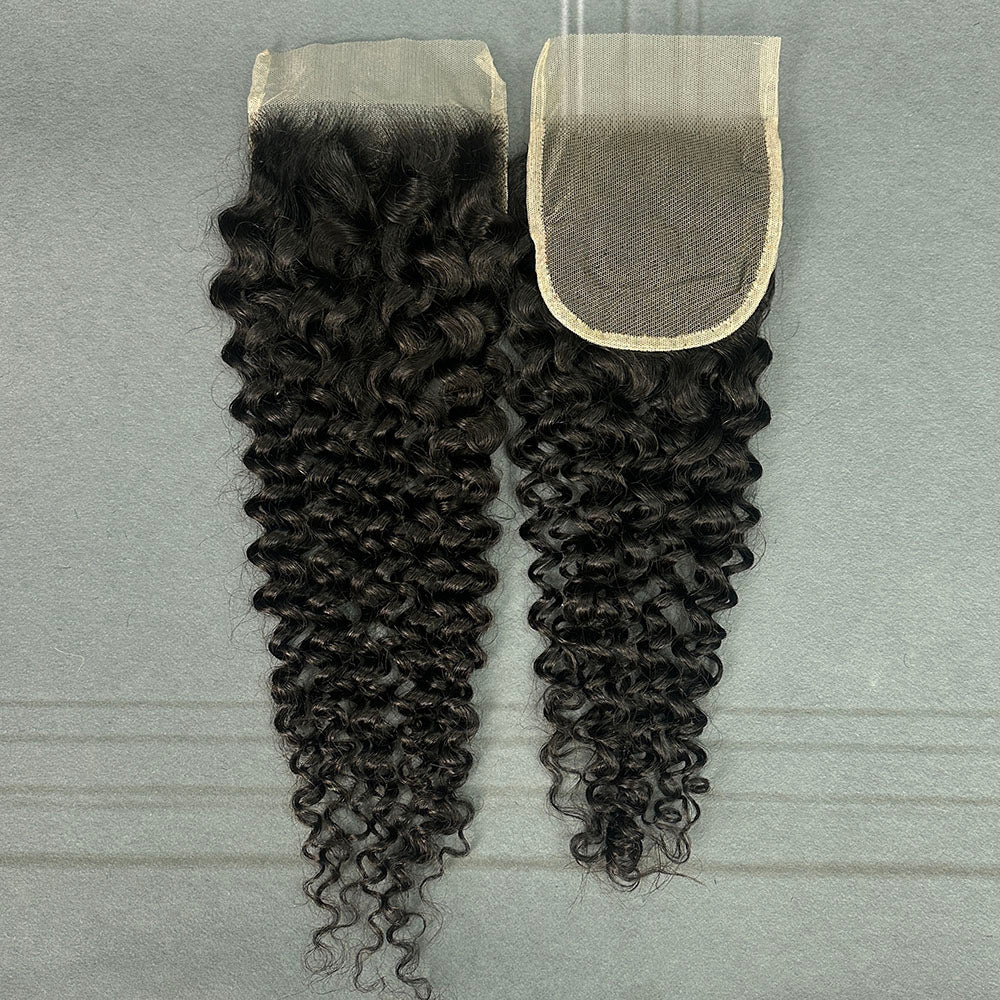 Ghair 4x4 Transparent Lace Closure Deep Curly Virgin Hair N1B#