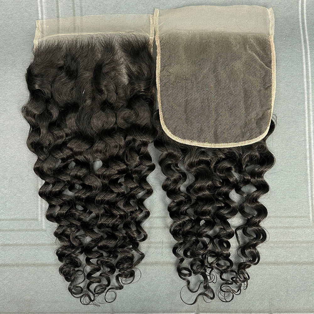 Ghair 6x6 Transparent Lace Closure Italian Curly Virgin Hair N1B#