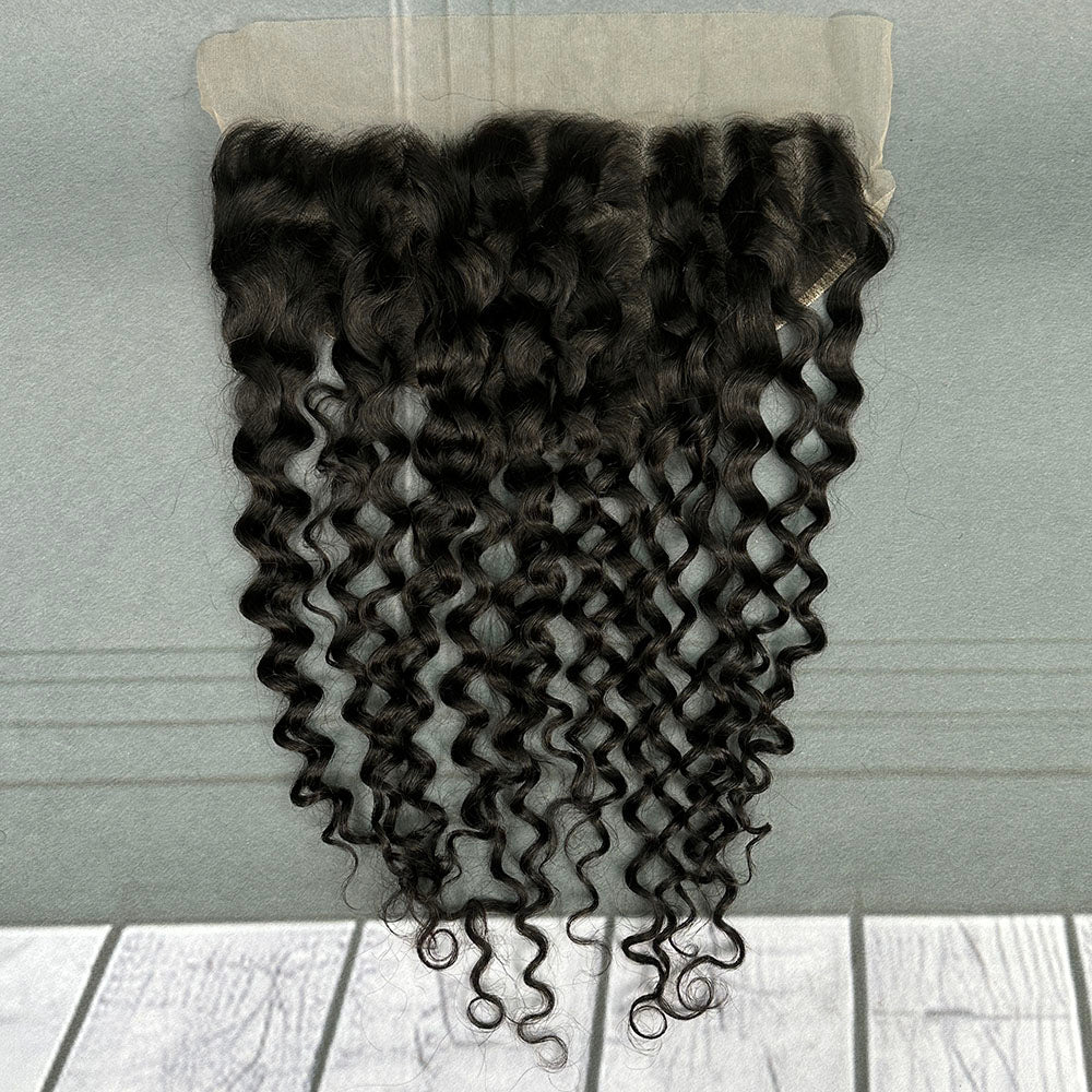 Ghair 13x6 Transparent Lace Frontal Italian Curly Virgin Hair N1B#