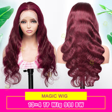 Load image into Gallery viewer, Ghair Magic Wigs #99J 13x4 Transparent Full Frontal Lace Wigs Human Hair Body Wave Colored
