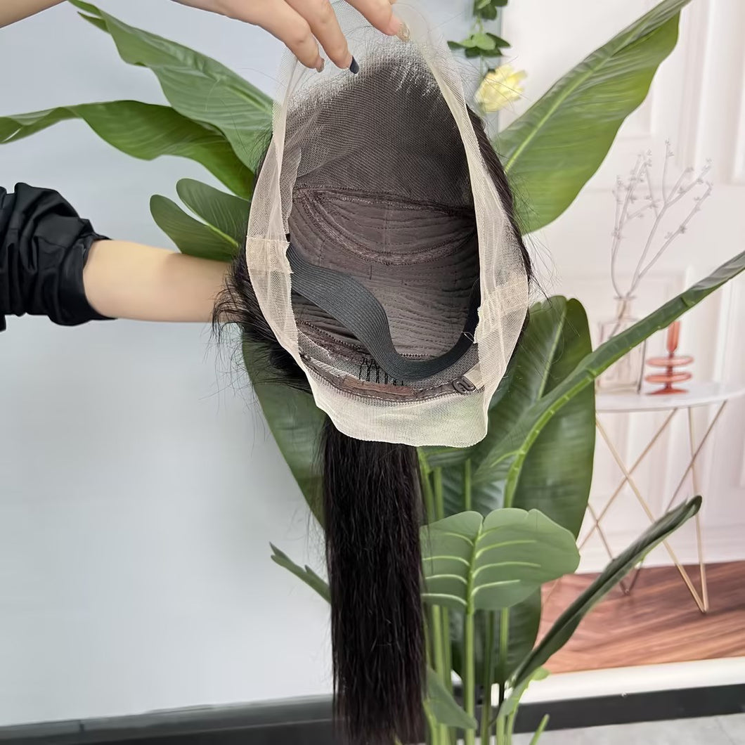 Ghair Jet black 360 HD lace frontal wig 18” straight 150% density 100% Peruvian Virgin Human Hair Wig