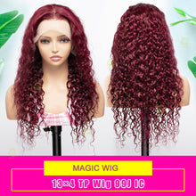 Load image into Gallery viewer, Ghair Magic New 13x4 Transparent Lace Front Glueless Wigs #99J Italian Curly Colored Wigs
