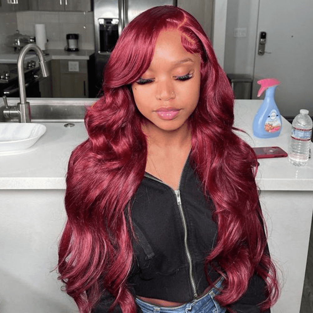 Ghair Magic Wigs #99J 13x4 Transparent Full Frontal Lace Wigs Human Hair Body Wave Colored