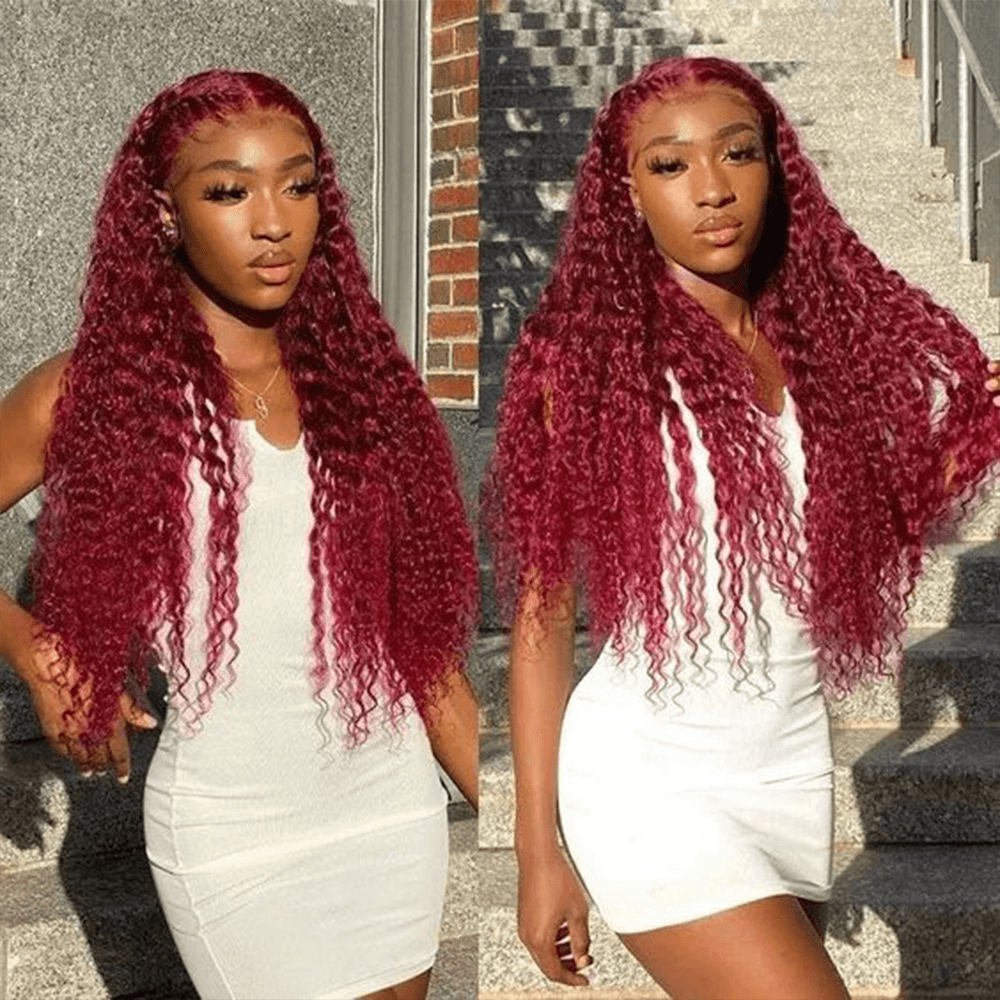 Ghair Magic Wigs #99J 13x4 Transparent Full Frontal Lace Wigs Pre-Plucked Deep Wave Human Hair