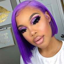 Load image into Gallery viewer, Ghair #Purple Human Hair Bob Wigs Glueless 8 inch-14 inch 13x4 Full Front Transparent Lace Bob Wigs
