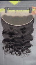 Load and play video in Gallery viewer, Ghair 13x4 Transparent Lace Frontal Body Wave Virgin Hair N1B#
