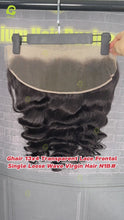 Load and play video in Gallery viewer, Ghair 13x4 Transparent Lace Frontal Single Loose Wave Virgin Hair N1B#
