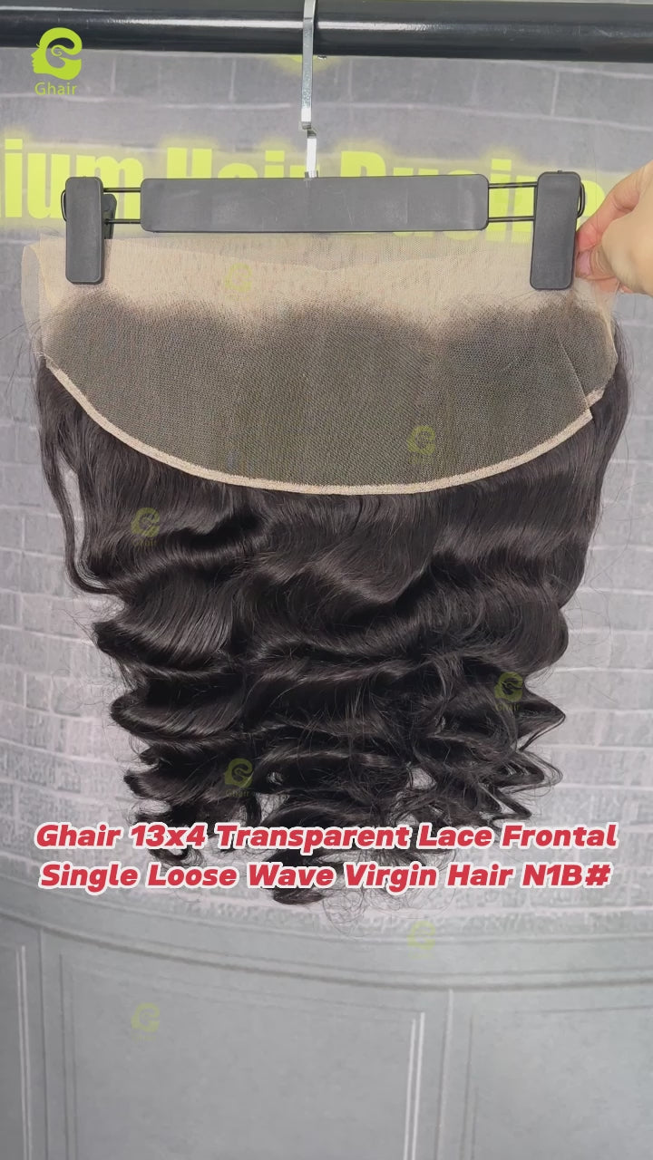 Ghair 13x4 Transparent Lace Frontal Single Loose Wave Virgin Hair N1B#