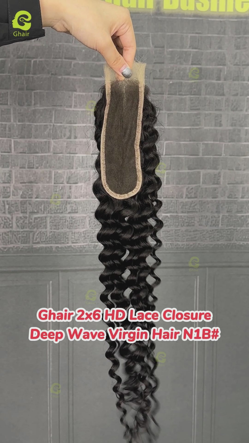 Ghair 2x6 HD Lace Closure Deep Wave Virgin Hair N1B#