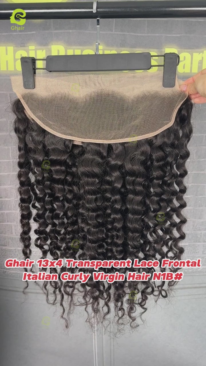 Ghair 13x4 Transparent Lace Frontal Italian Curly Virgin Hair N1B#