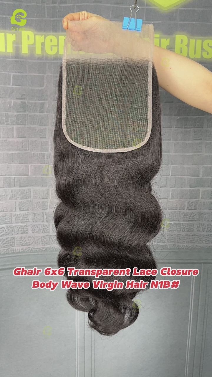 Ghair 6x6 Transparent Lace Closure Body Wave Virgin Hair N1B#