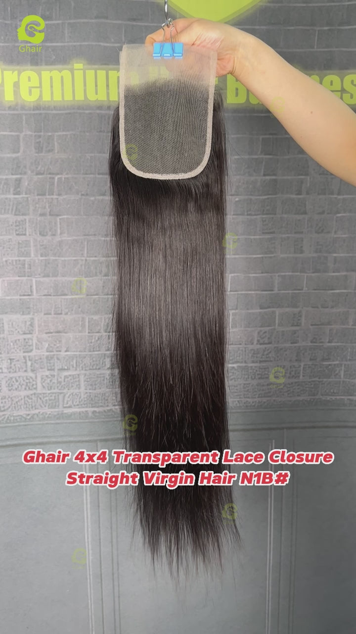 Ghair 4x4 Transparent Lace Closure Straight Virgin Hair N1B#