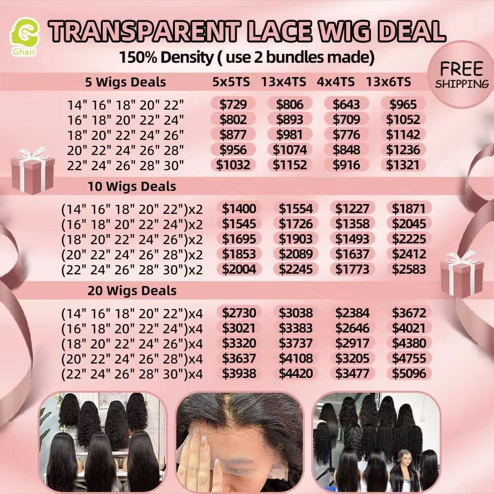 Ghair Wholesale Transparent Lace Wig Deal 150% Density