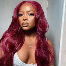 Load image into Gallery viewer, Ghair #99J 5x5 Transparent Lace Wigs Red Color Hair 100% Human Virgin Hair Body Wave Wig
