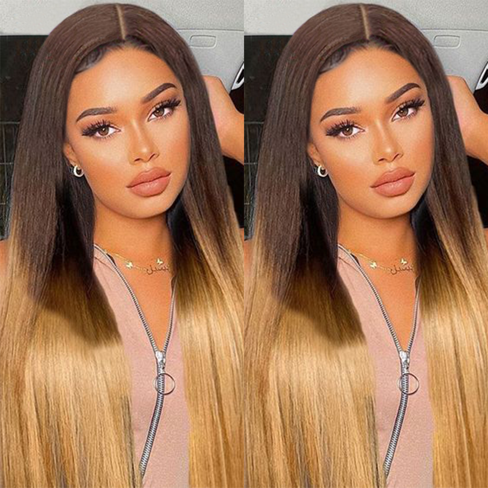 Ghair Highlight #T4 27 5x5 Transparent Lace Closure Wigs Straight Colored Wig 100% Human Virgin Hair