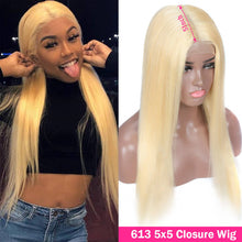 Load image into Gallery viewer, Ghair 5x5 Transparent Lace Closure Wigs #613 100% Peruvian Virgin 14A Human Hair 180% Density
