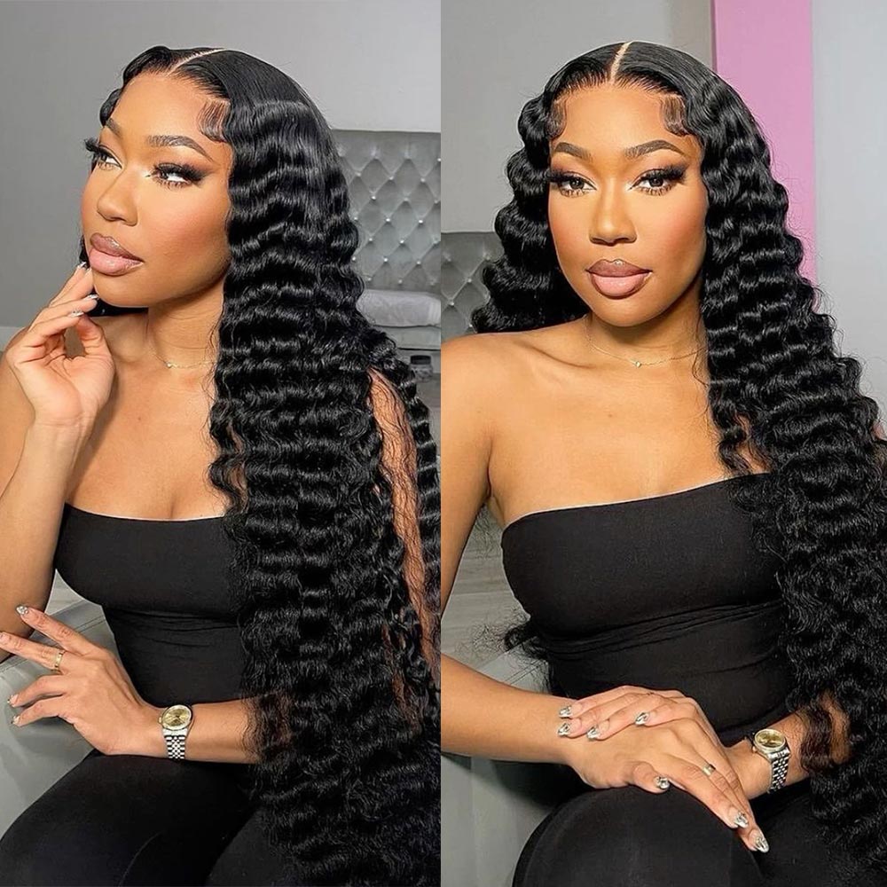 Ghair Magic Wigs Deep Wave 13x4 Transparent Full Frontal Lace Wigs Human Hair 130% Density