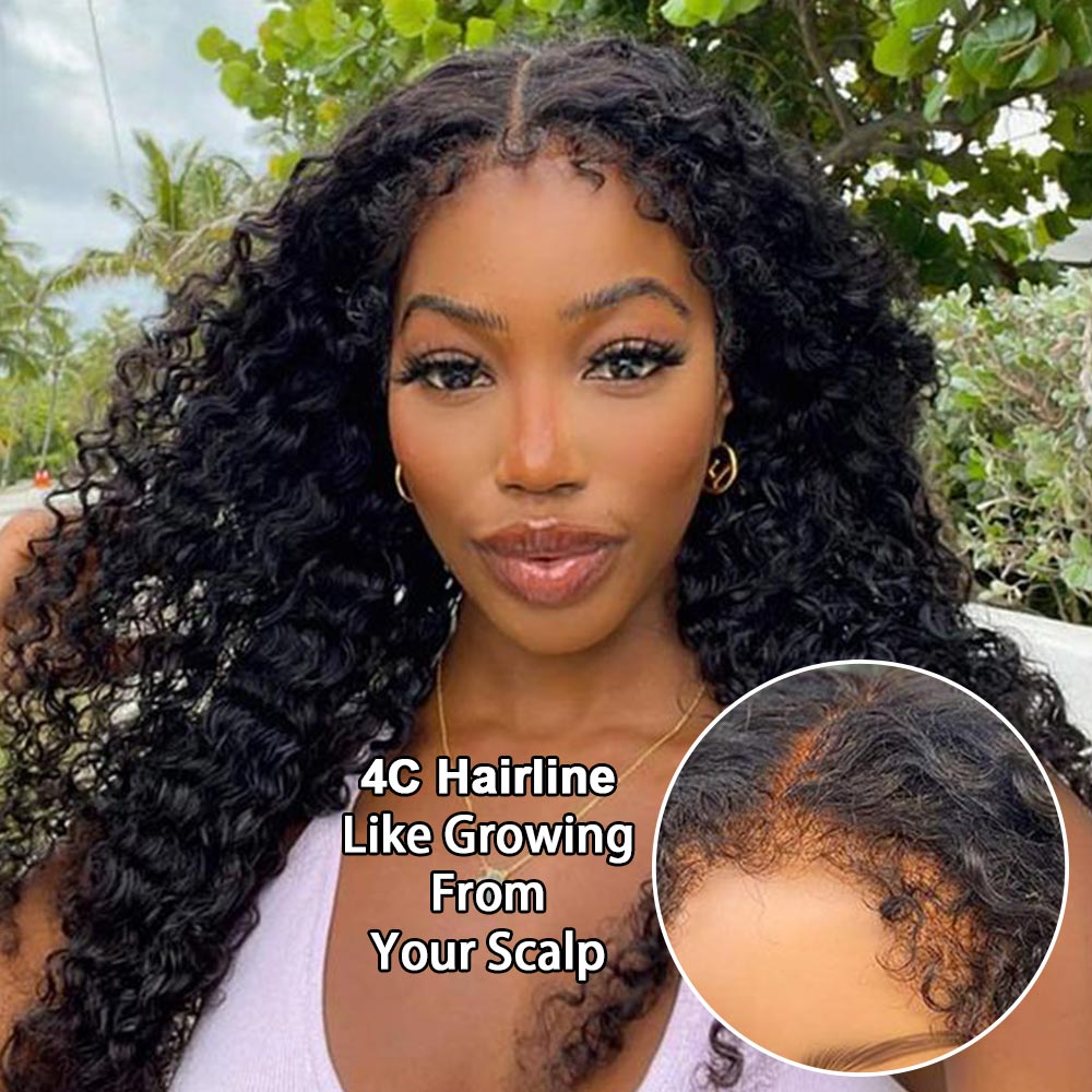 Ghair 4C Baby Hairline 13x4 Transparent Undetectable Lace Frontal Wigs Deep Wave Hair 150% Density