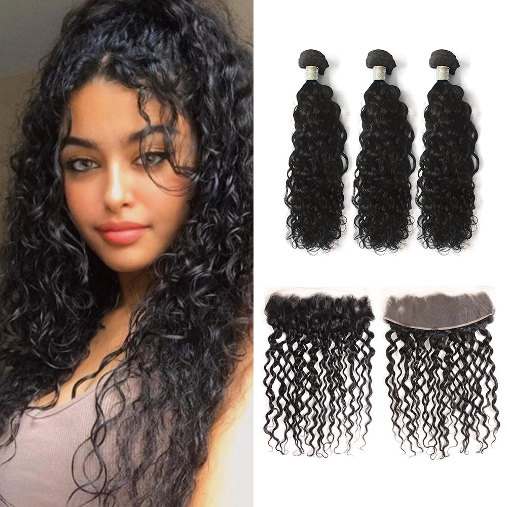 Ghair 100% Virgin Human Hair 3 Bundles With 13x4 HD Lace Frontal 12A Italian Curly Hair Brazilian Hair
