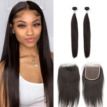Load image into Gallery viewer, Ghair 100% Virgin Human Hair 2 Bundles With 5x5 HD Lace Closure 12A Straight Wave Hair Brazilian Hair
